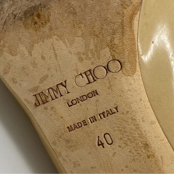 Jimmy Choo Nude Patent Leather Designer Pointed Toe Classic High Heels Size 40 - Picture 7 of 9